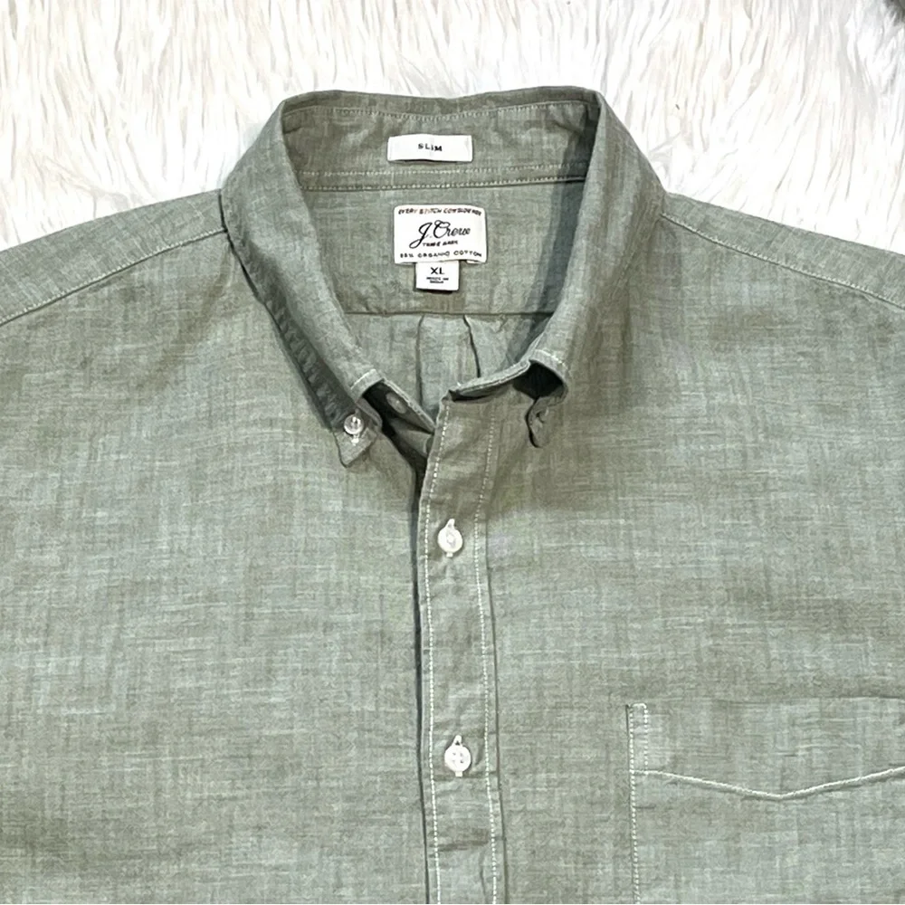 J.CREW Organic Cotton Men’s Slim Fit Button-Down Shirt Stretch Moss Green